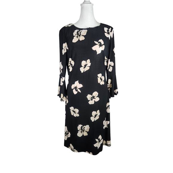 Tommy Hilfiger Women's Floral-Print Bell-Sleeve Mini‎ Dress Black White Size 4 - Picture 1 of 7